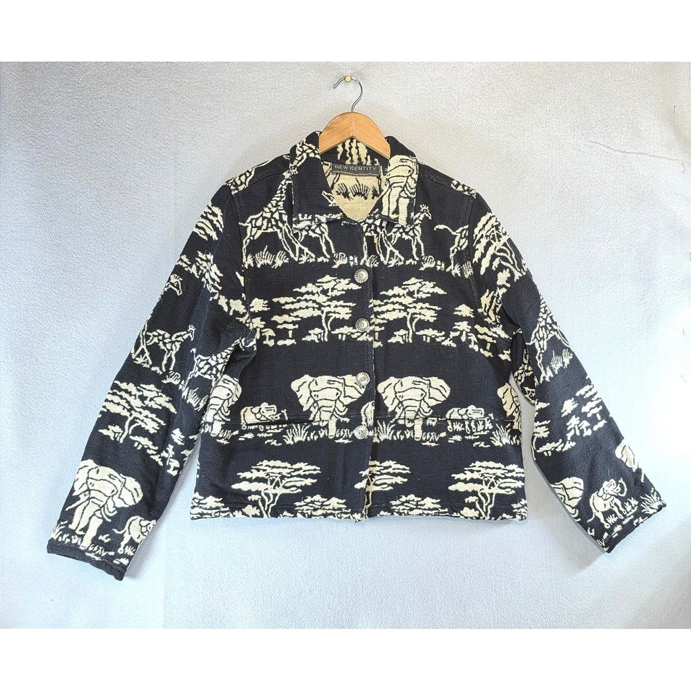 Vintage New Identity Safari Tapestry Jacket L Cotton Art Teacher Eclectic Black